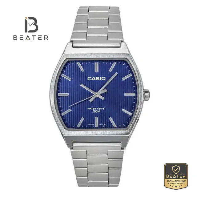 Casio MTP-B140D-2A Men's Blue Dial Stainless Steel Bracelet Watch Front Dial View - Beater