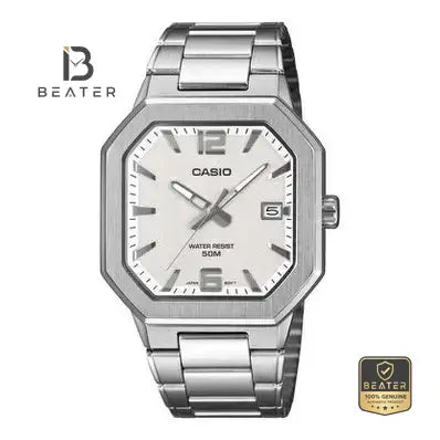 Casio MTP-B195D-7A Men's Silver Dial Stainless Steel Bracelet Watch Front Dial View - Beater