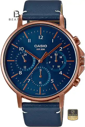 CASIO MTP-E321RL-2AVDF Men's Blue Dial Genuine Leather Strap Watch Front Dial View - Beater