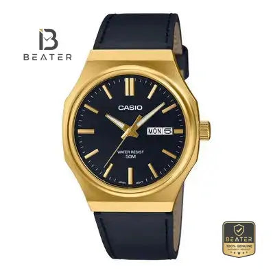 CASIO MTP-E735GL-1A Men's Black Dial Leather Strap Watch Front Dial View - Beater Main image