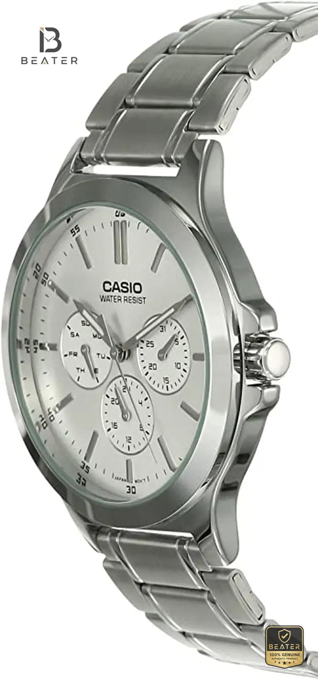 CASIO MTP-V300D-7AUDF Stainless Steel Band and Triple-Fold Clasp Detail - Beater