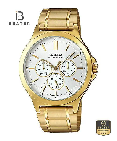 CASIO MTP-V300G-7A Men's Gold Tone Stainless Steel Bracelet Watch Front Dial View - Beater