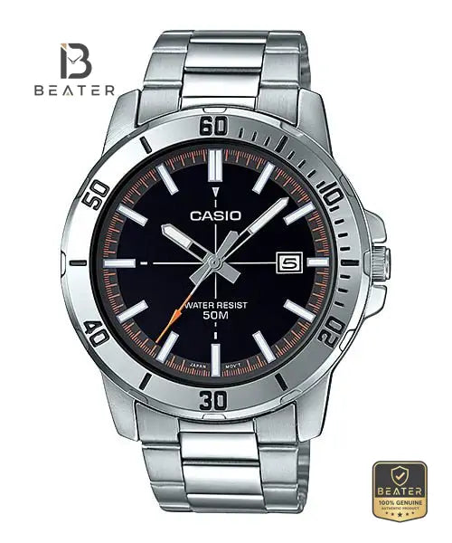 CASIO MTP-VD01D-1E2V Men's Black Dial Case and Bezel Profile - Beater