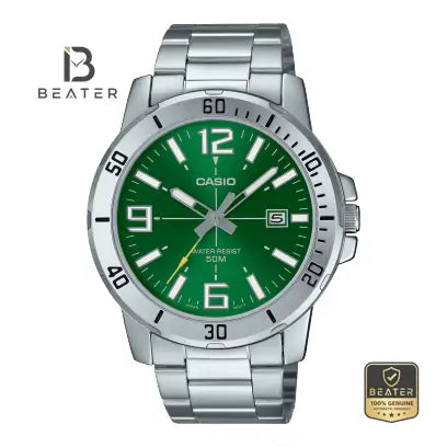 CASIO MTP-VD01D-3BV Men's Watch Green Dial Front View - Beater
