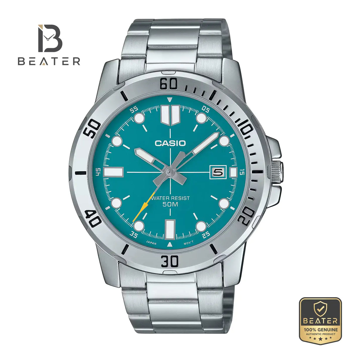 CASIO MTP-VD01D-3E2 Men's Stainless Steel Bracelet Watch Front Dial View - Beater Main image