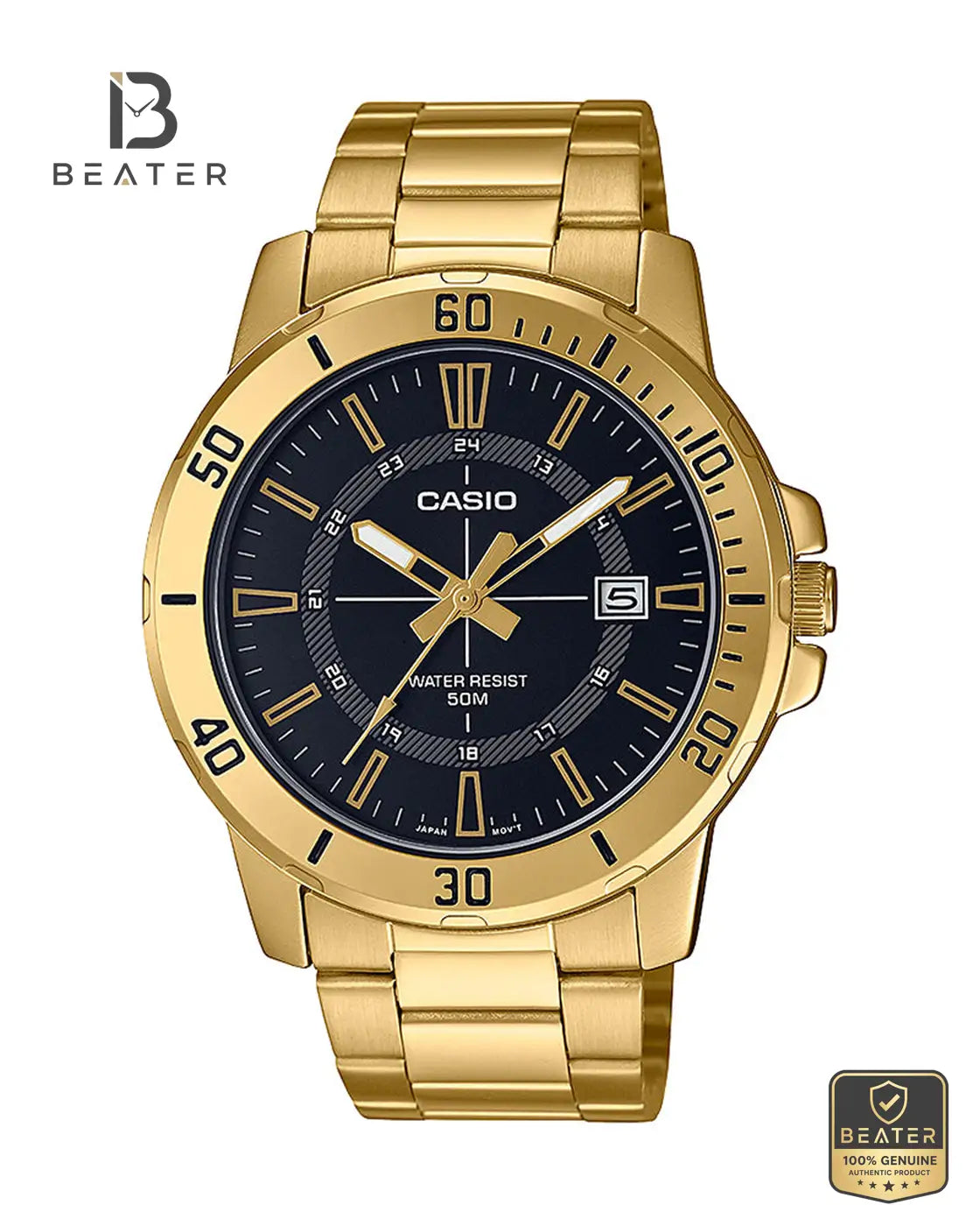 CASIO MTP-VD01G-1C Men's Black Dial Stainless Steel Bracelet Watch Front Dial View - Beater Main image