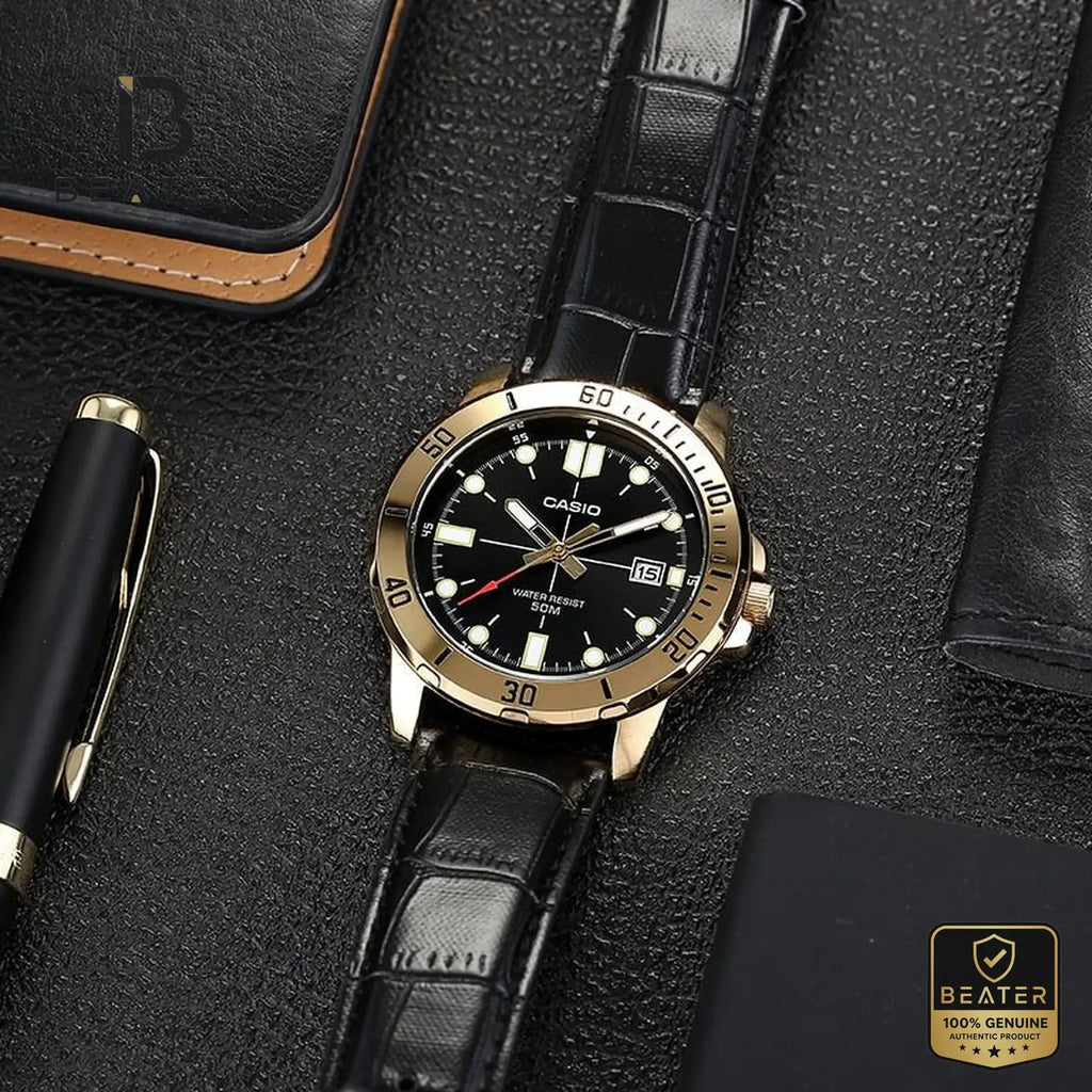 CASIO MTP-VD01GL-1EVUDF Men's Watch Black Dial Front View - Beater