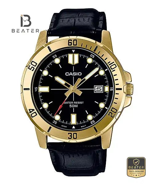 CASIO MTP-VD01GL-1EVUDF Men's Black Dial Case & Bezel Profile - Beater
