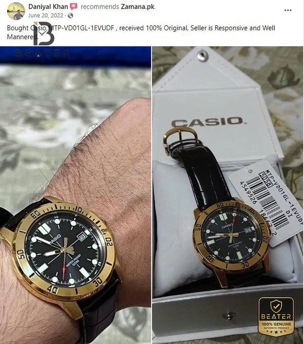 CASIO MTP-VD01GL-1EVUDF Men's Watch Wrist Profile View - Beater