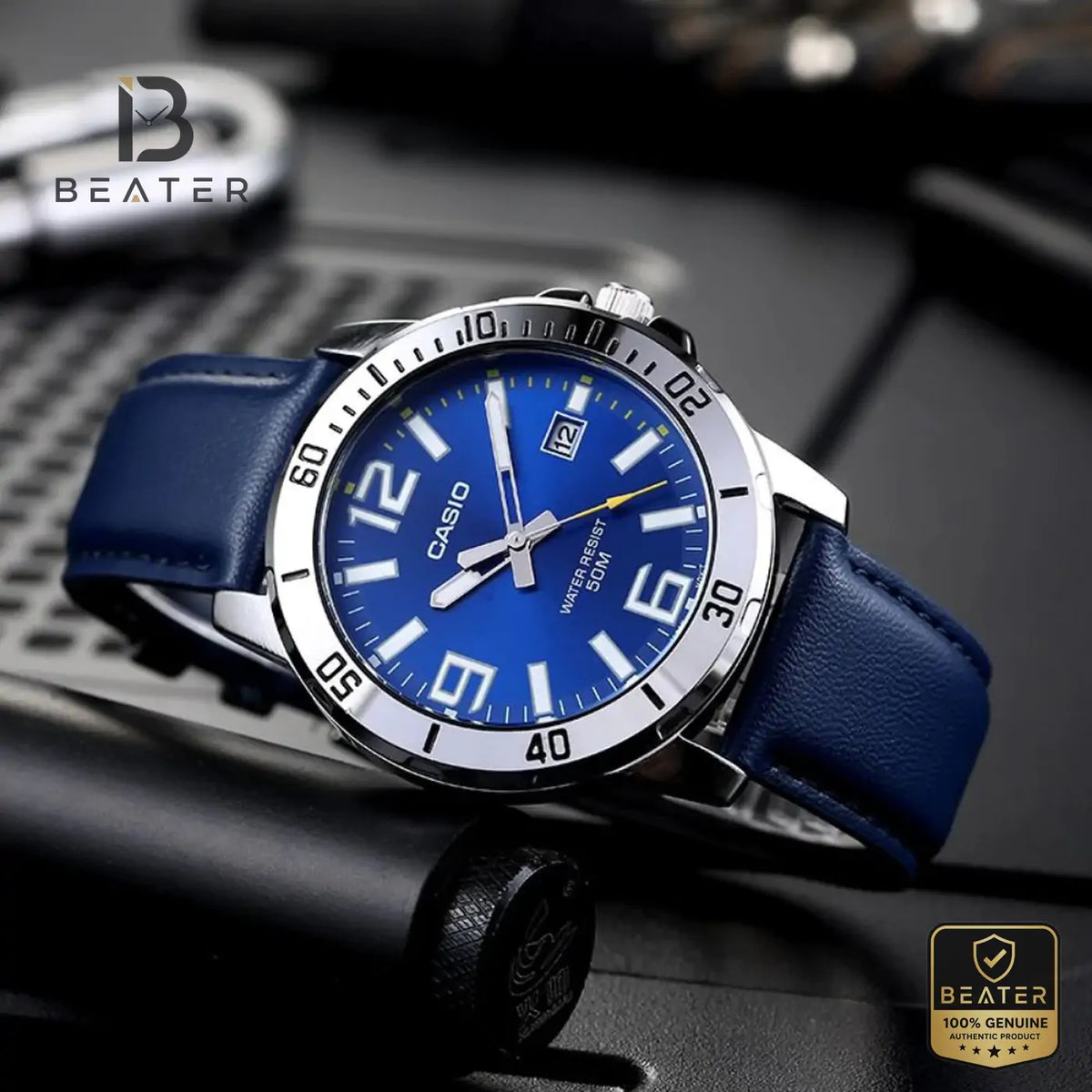 Casio MTP-VD01L-2B Men's Watch Front Dial View - Beater Main image