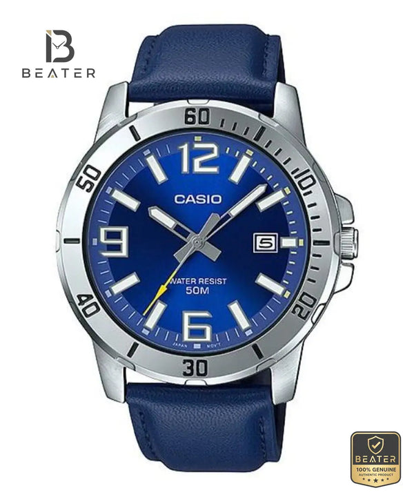 Casio MTP-VD01L-2B Blue Dial Case and Bezel Profile - Beater