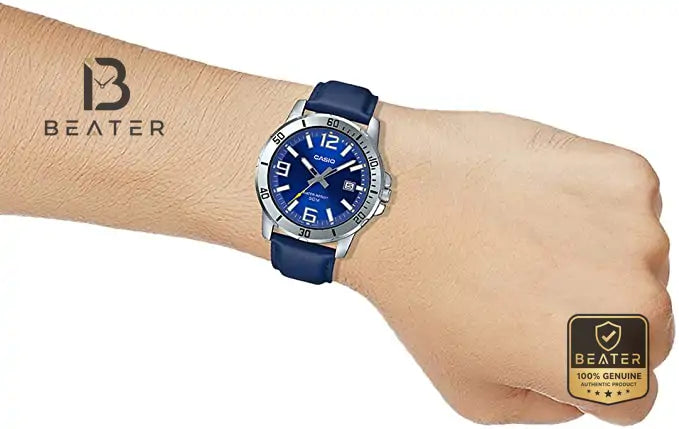Casio MTP-VD01L-2B Men's Watch Side Angle View - Beater