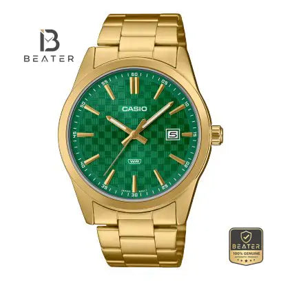 CASIO MTP-VD03G-3A Men's Green Dial Stainless Steel Bracelet Watch Front View - Beater