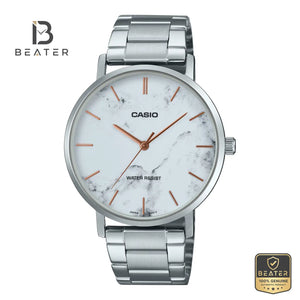 Casio MTP-VT01DM-7A Men's Silver Dial Stainless Steel Mesh Bracelet Watch Front Dial View - Beater