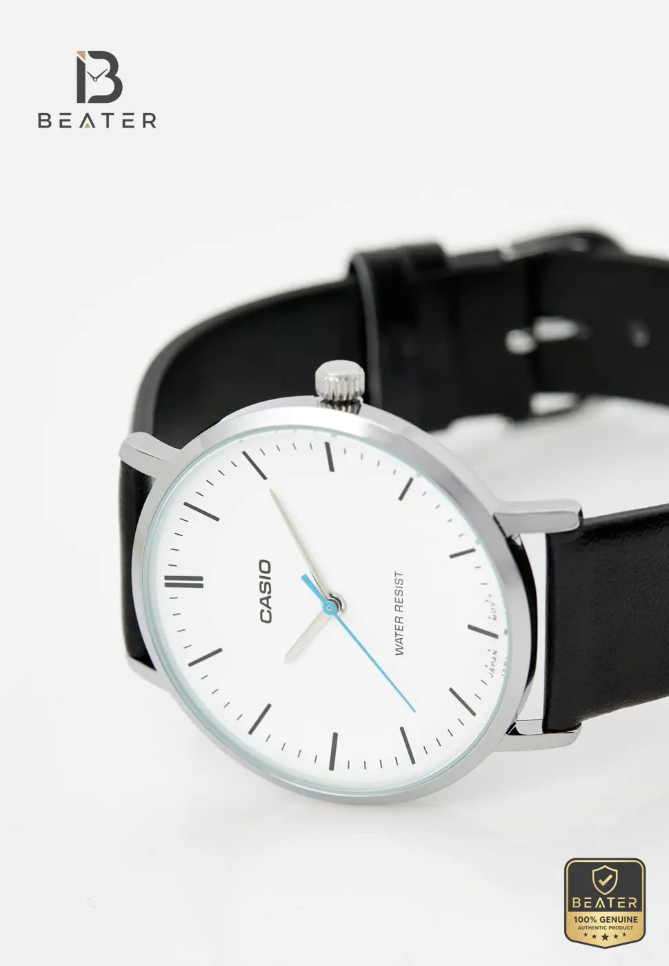 CASIO MTP-VT04L-7E Men's Silver-Tone Dial Genuine Leather Strap Watch Front Dial View - Beater