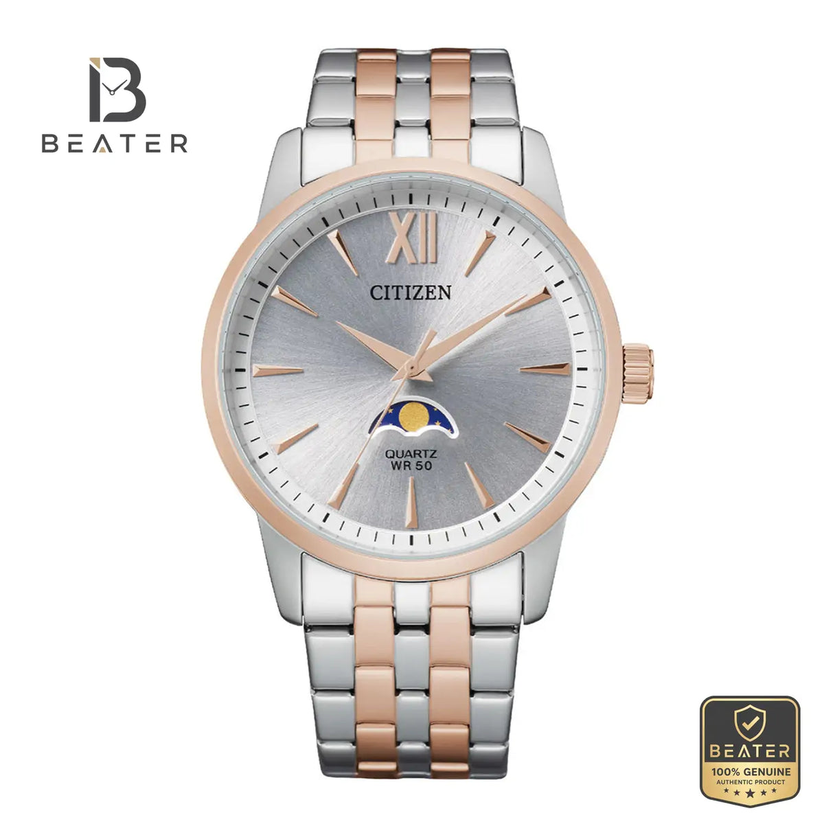 Citizen AK5006-58A Men's Two-Tone Pink Gold Stainless Steel Bracelet Watch Front Dial View - Beater Main image