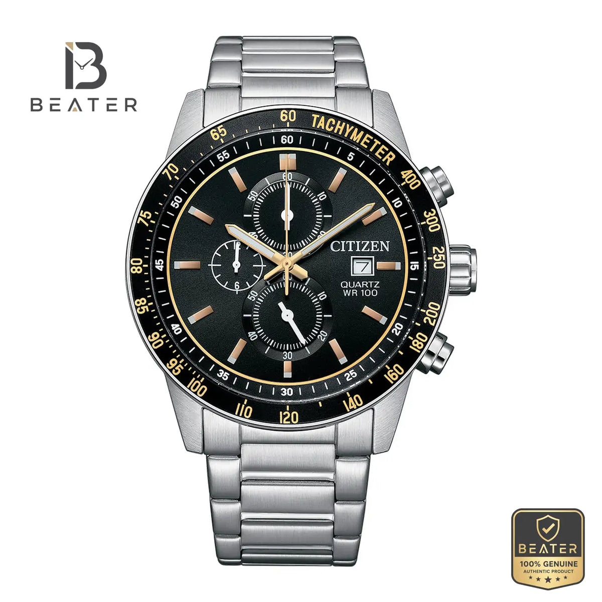CITIZEN AN3681-57E Men's Black Dial Stainless Steel Bracelet Watch Front View - Beater