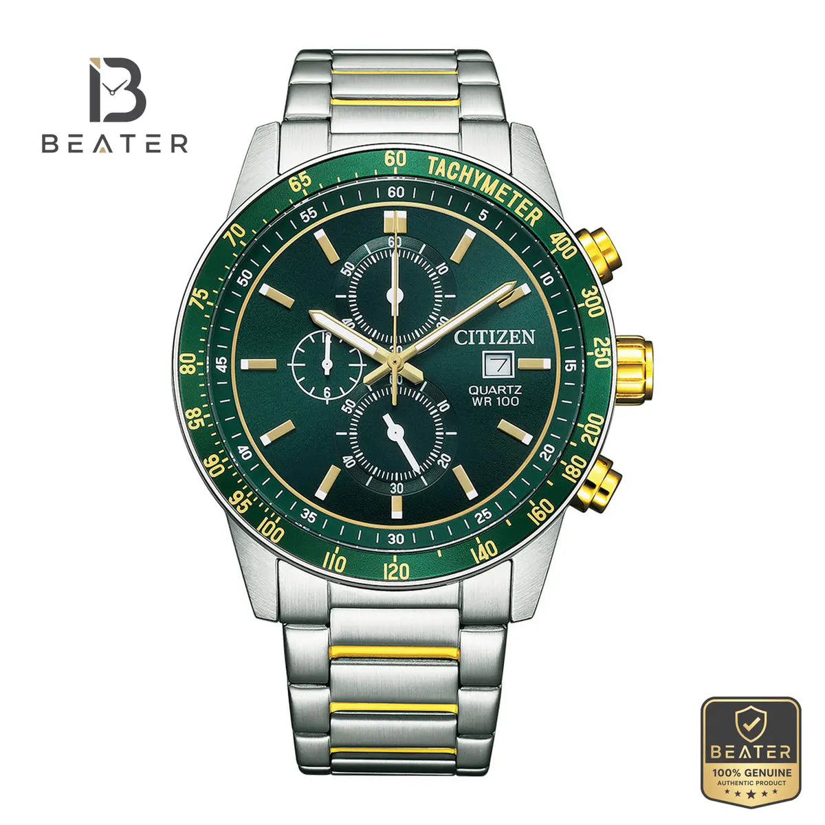 Citizen AN3689-55X Men's Green Dial Stainless Steel Bracelet Watch Front Dial View - Beater