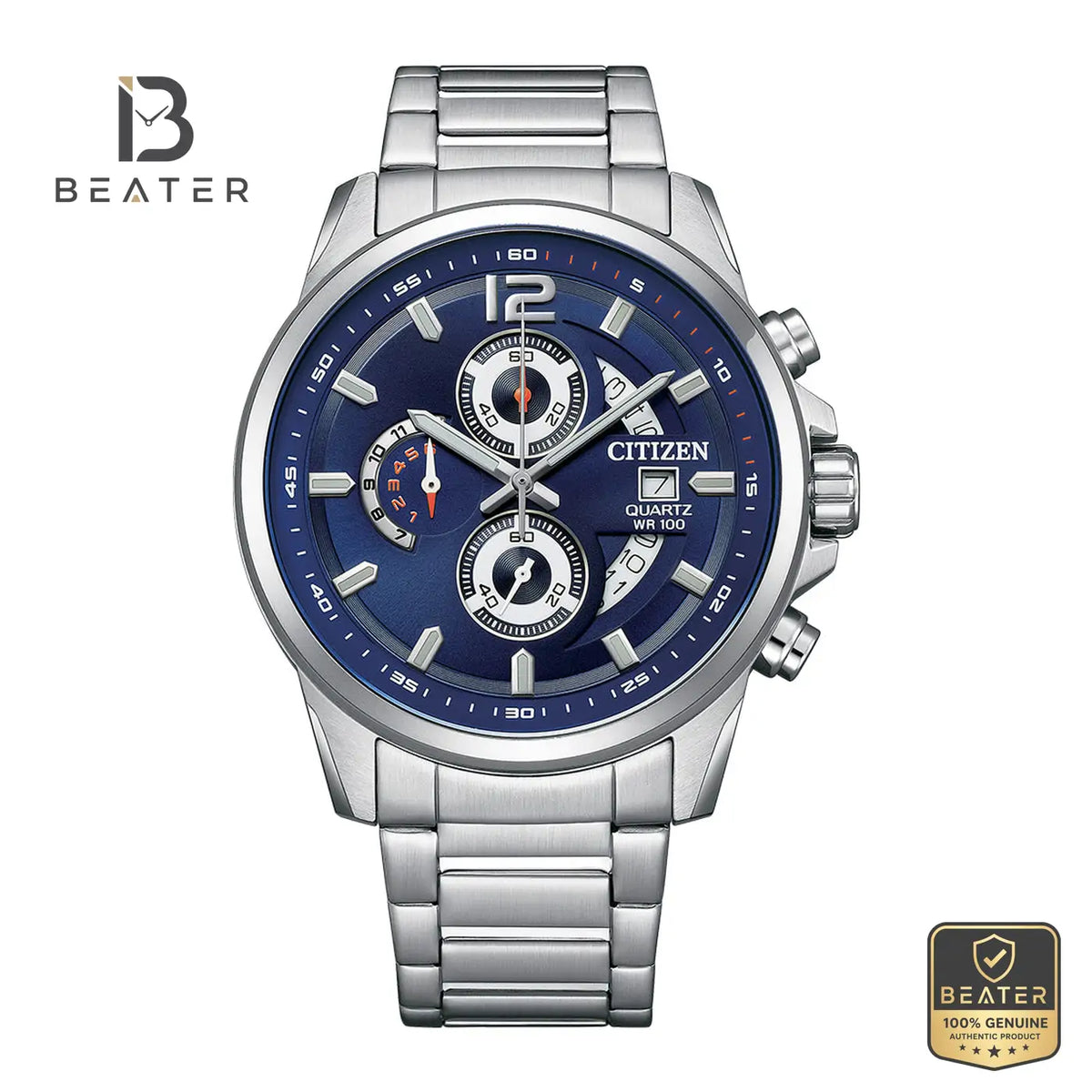 Citizen AN3690-56L Men's Dark Blue Dial Stainless Steel Bracelet Watch Front View - Beater Main image