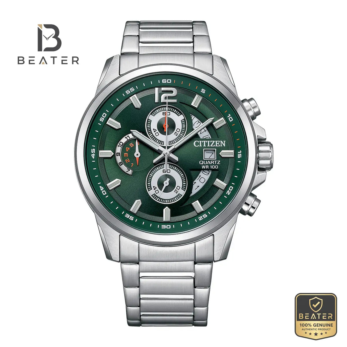 CITIZEN AN3690-56X Men's Green Dial Stainless Steel Bracelet Watch Front View - Beater Main image