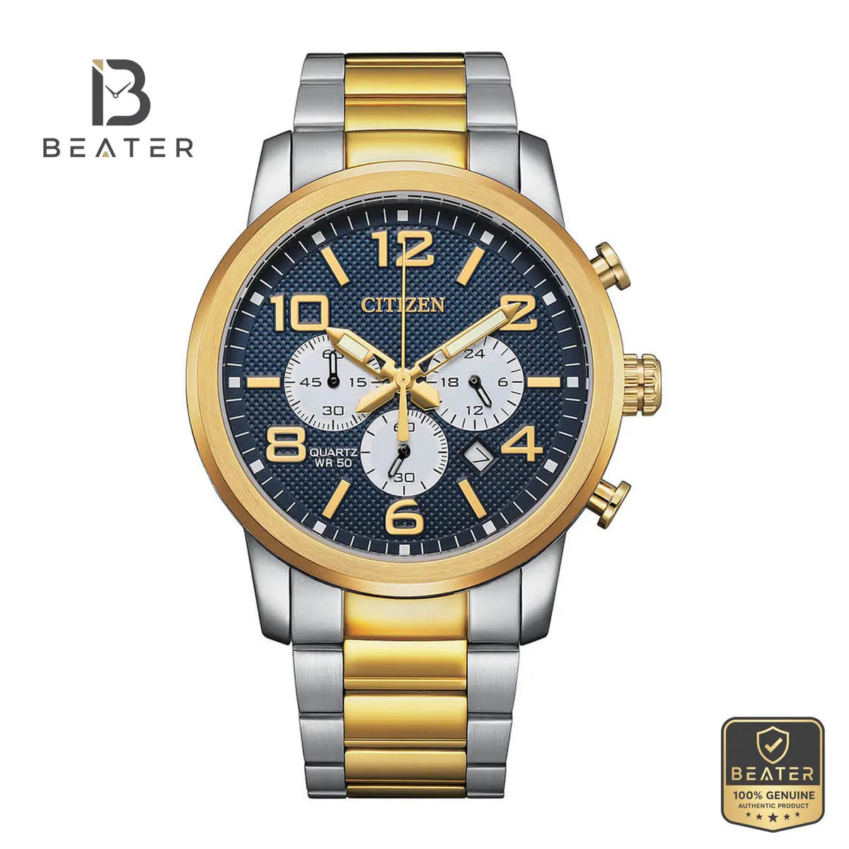 Citizen AN8059-56L Men's Two-Tone Gold Plated Bracelet Watch Front Dial View - Beater