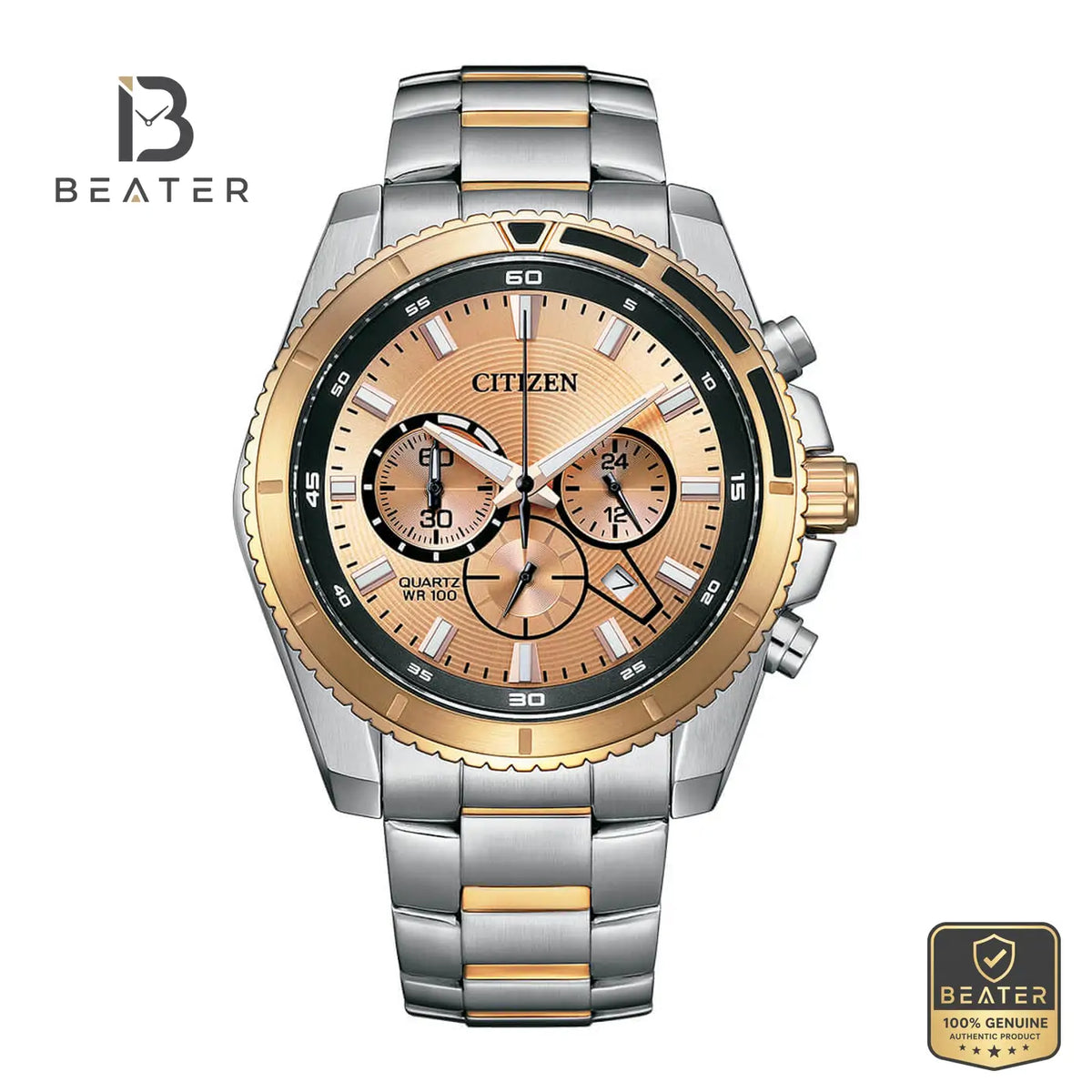 CITIZEN AN8204-59X Men's Peach Dial Stainless Steel Bracelet Watch Front View - Beater