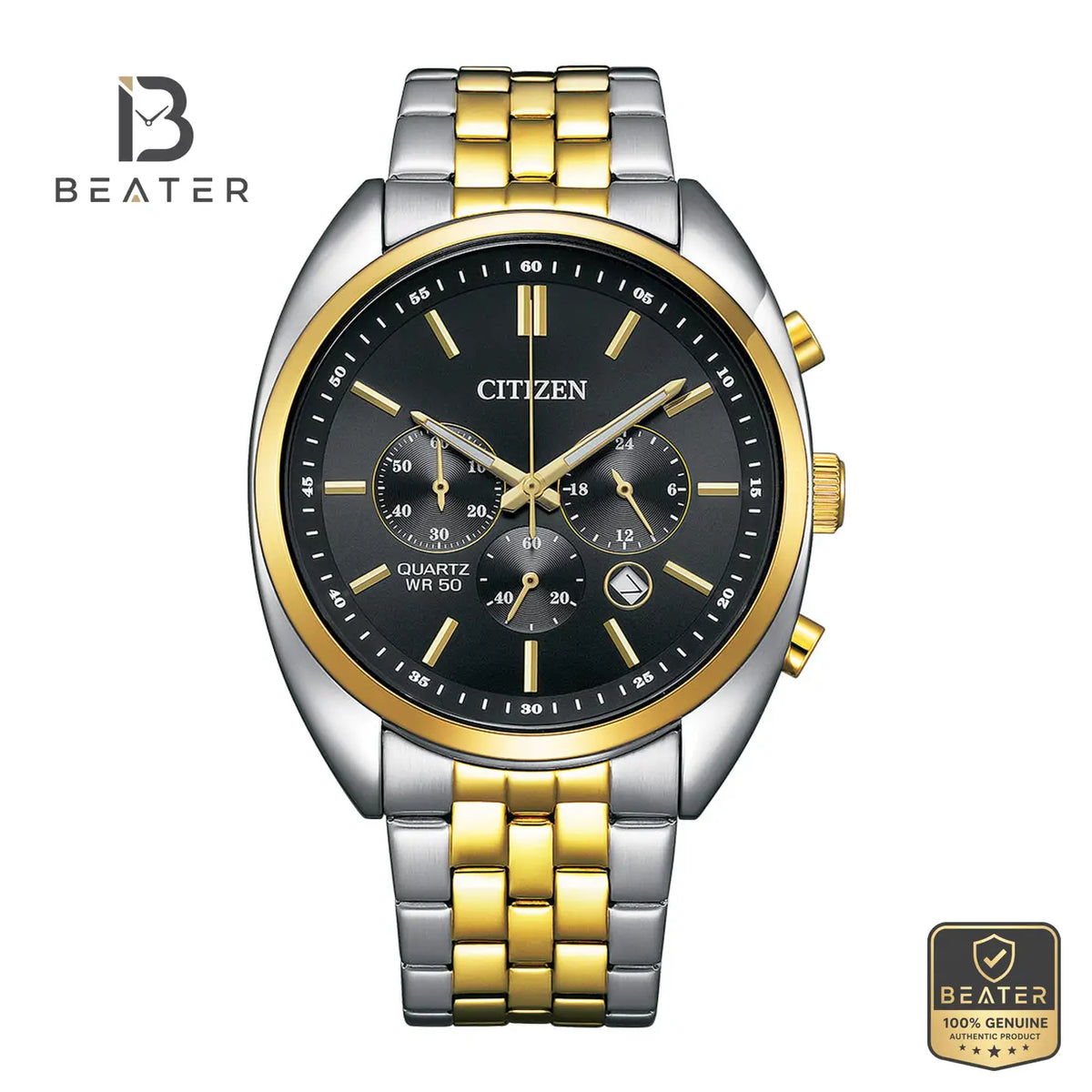 Citizen AN8214-55E Men's Black Dial Stainless Steel Bracelet Watch Front Dial View - Beater