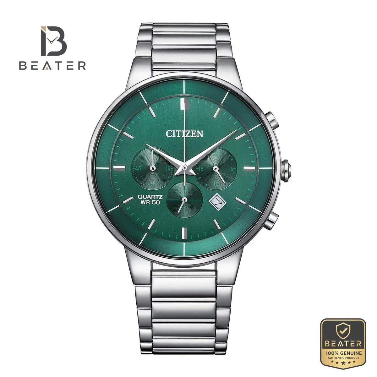 CITIZEN AN8220-52X Men's Green Dial Stainless Steel Bracelet Watch Front View - Beater Main image