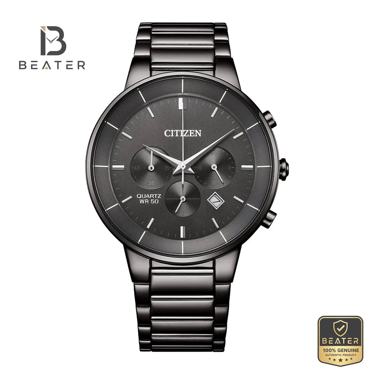 CITIZEN AN8227-53H Men's Black Dial Stainless Steel Bracelet Watch Front View - Beater Main image