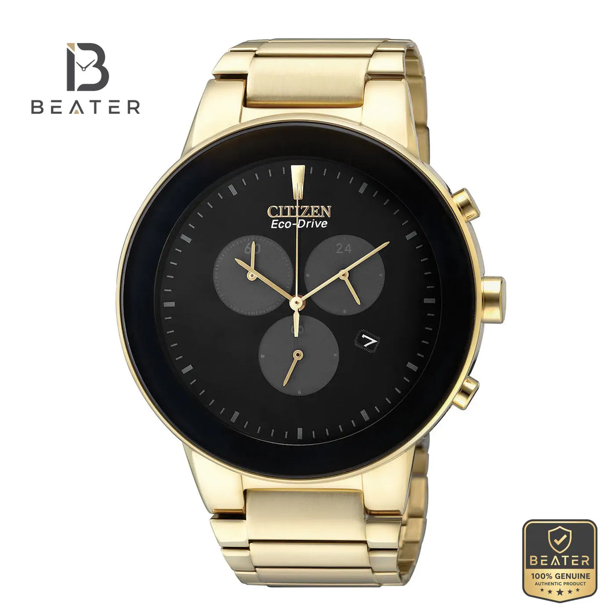 CITIZEN AT2242-55E Men's Black Dial Stainless Steel Bracelet Watch Front Dial View - Beater