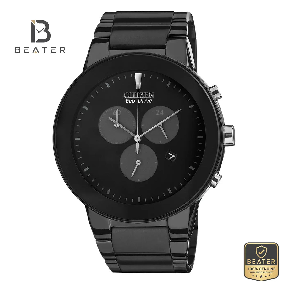 Citizen AT2245-57E Men's Black Dial Stainless Steel Bracelet Watch Front Dial View - Beater Main image