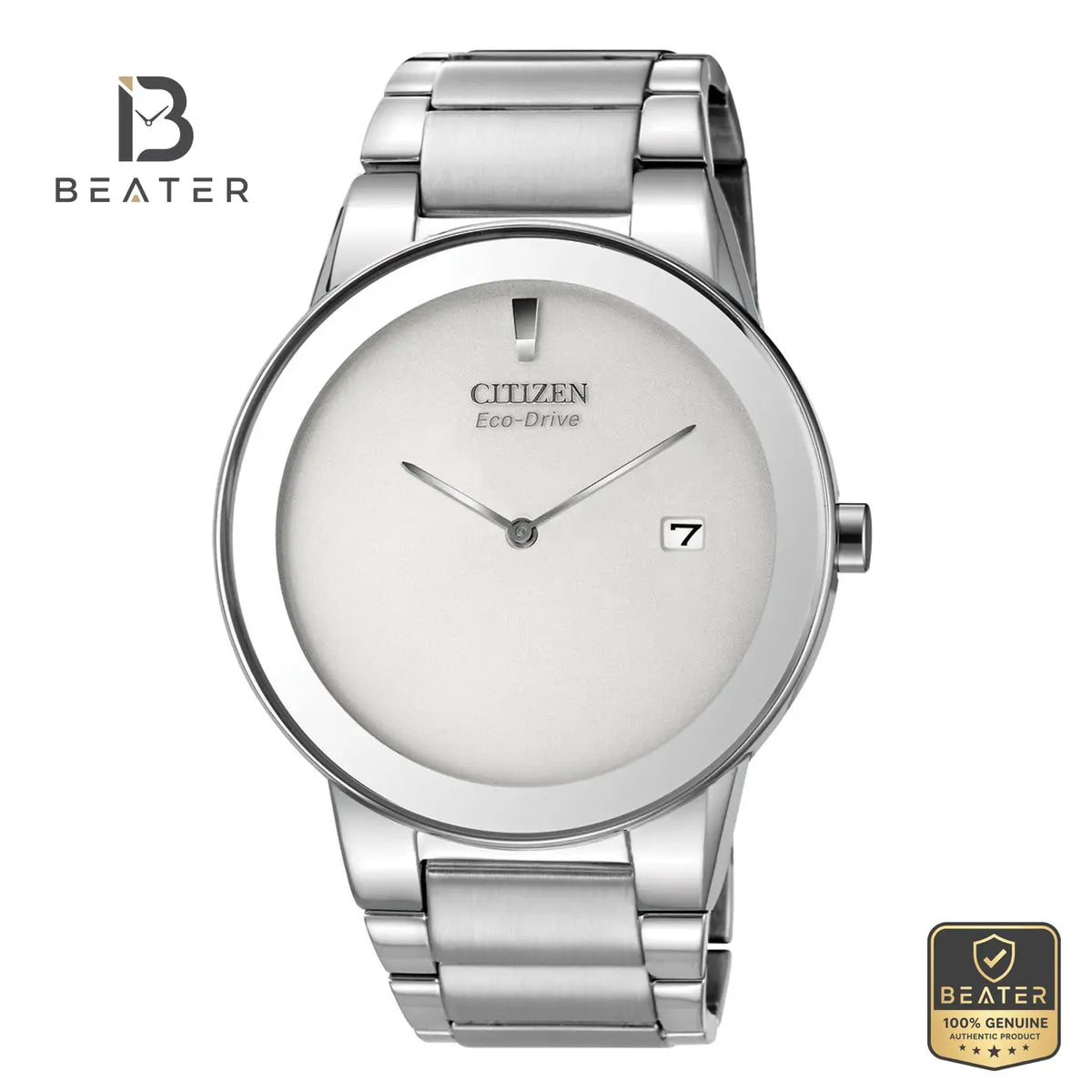CITIZEN AU1060-51A Men's White Dial Stainless Steel Bracelet Watch Front Dial View - Beater