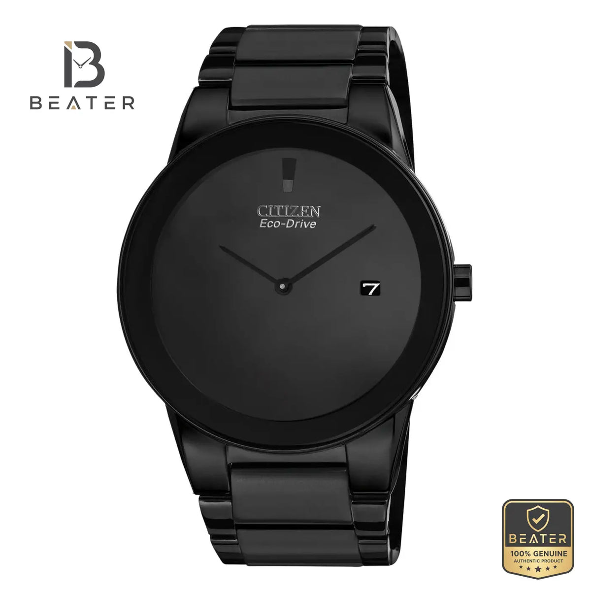 Citizen AU1065-58E Men's Black Dial Stainless Steel Bracelet Watch Front Dial View - Beater