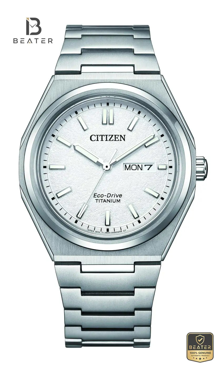 Citizen AW0130-85A Men's White Dial Super Titanium Bracelet Watch Front Dial View - Beater