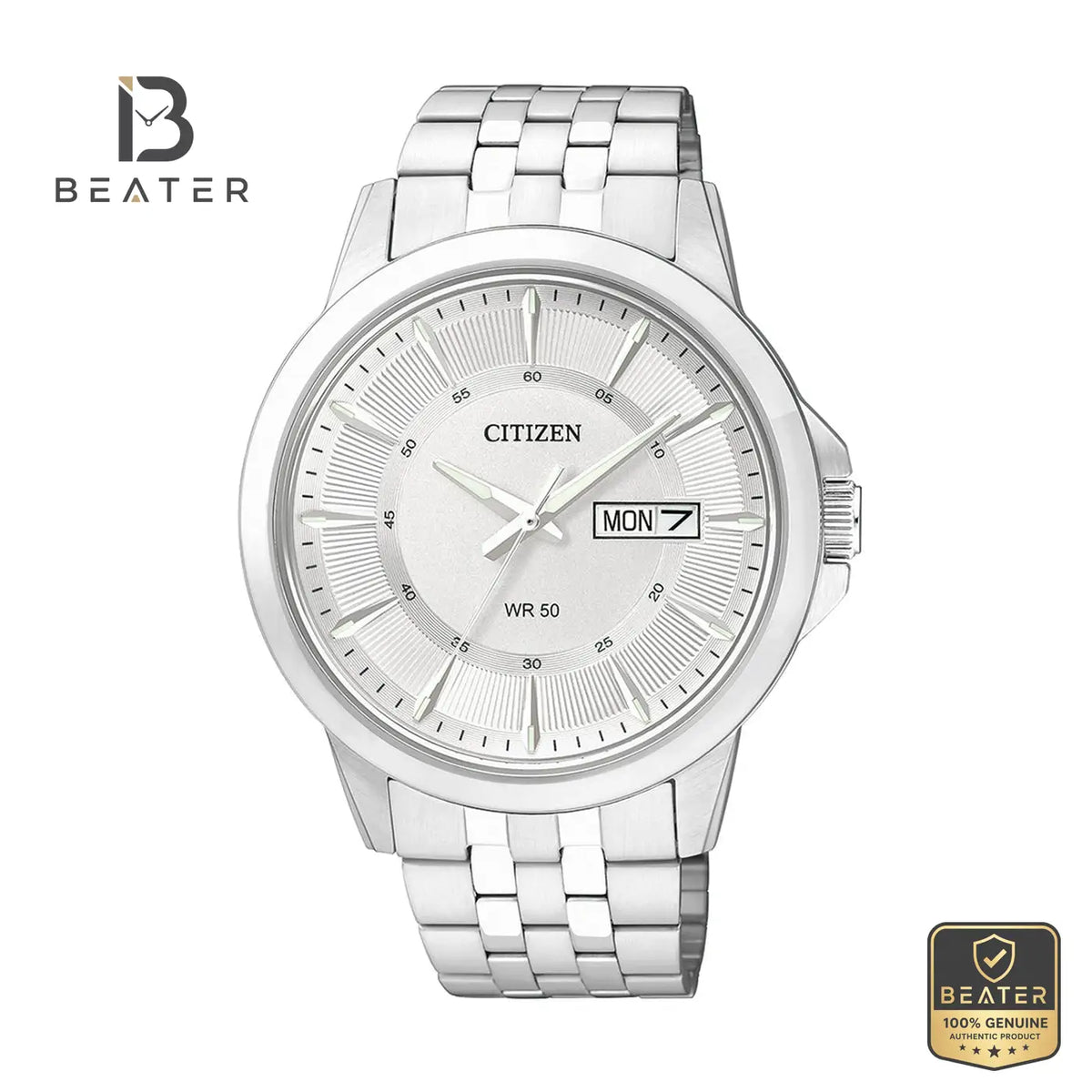 CITIZEN BF2011-51A Men's Silver Dial Stainless Steel Bracelet Watch Front Dial View - Beater