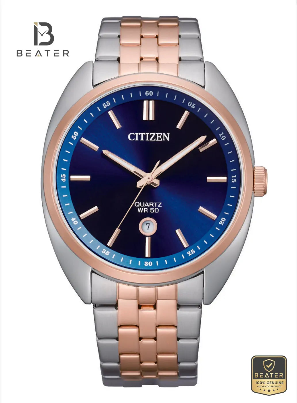 CITIZEN BI5096-53L Men's Blue Dial Stainless Steel Bracelet Watch Front View - Beater Main image