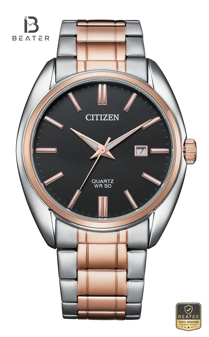 CITIZEN BI5104-57E Men's Black Dial Stainless Steel Bracelet Watch Front View - Beater Main image