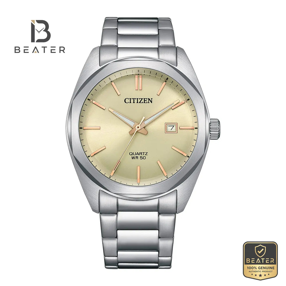 Citizen BI5110-54B Men's Off White Dial Stainless Steel Bracelet Watch Front Dial View - Beater Main image