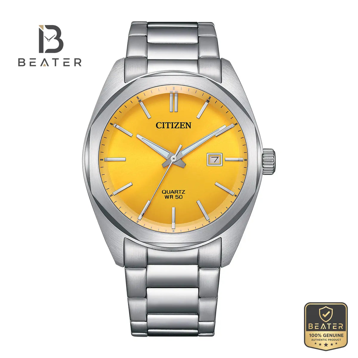 Citizen BI5110-54Z Men's Yellow Dial Stainless Steel Bracelet Watch Front Dial View - Beater Main image