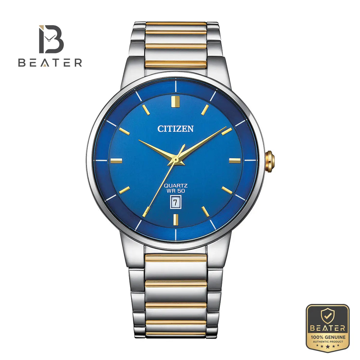 Citizen BI5124-50L Men's Blue Dial Stainless Steel Bracelet Watch Front Dial View - Beater