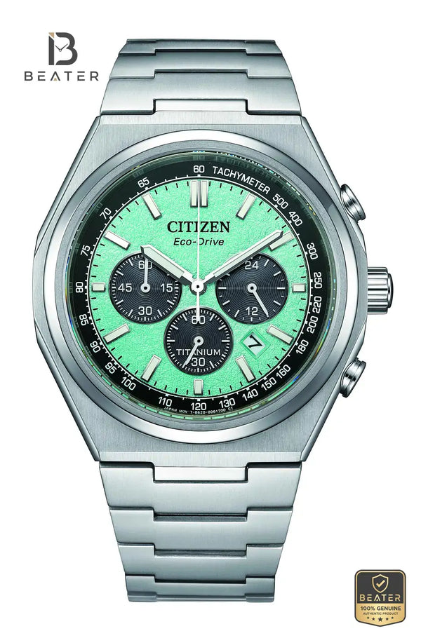 CITIZEN CA4610-85M Men's Light Blue Dial Chronograph Watch Front View - Beater
