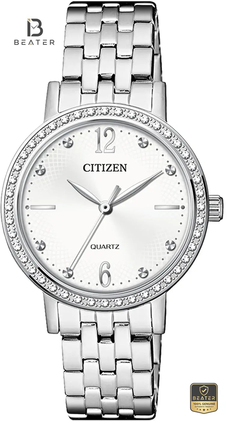 CITIZEN EL3100-55A Women's Silver Dial Stainless Steel Bracelet Watch Front View - Beater Main image
