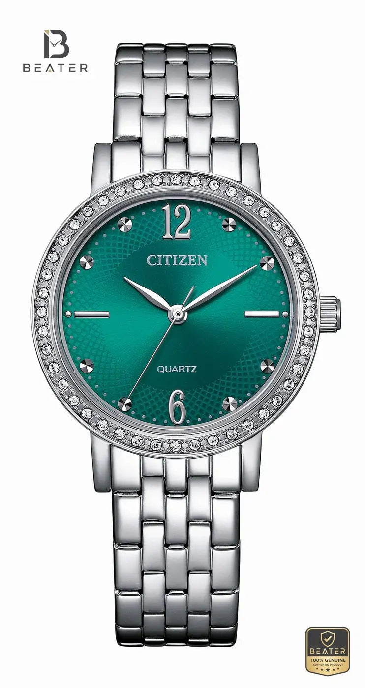 Citizen EL3100-55Z Women's Green Dial Stainless Steel Bracelet Watch Front Dial View - Beater Main image