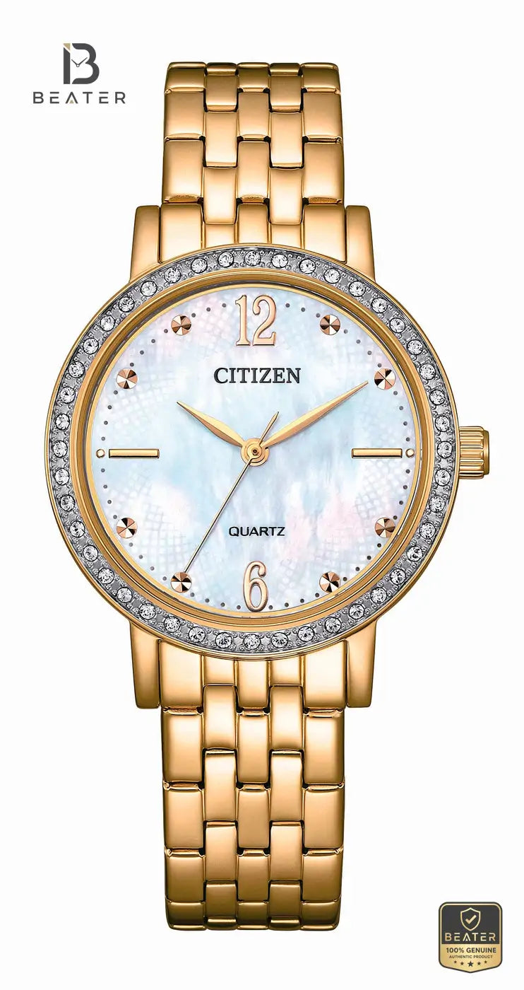 CITIZEN EL3103-57D Women's White MOP Dial Rose Gold Bracelet Watch Front Dial View - Beater Main image
