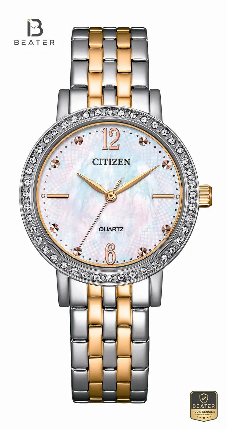 CITIZEN EL3106-59D Women's White MOP Dial Stainless Steel Bracelet Watch Front View - Beater Main image