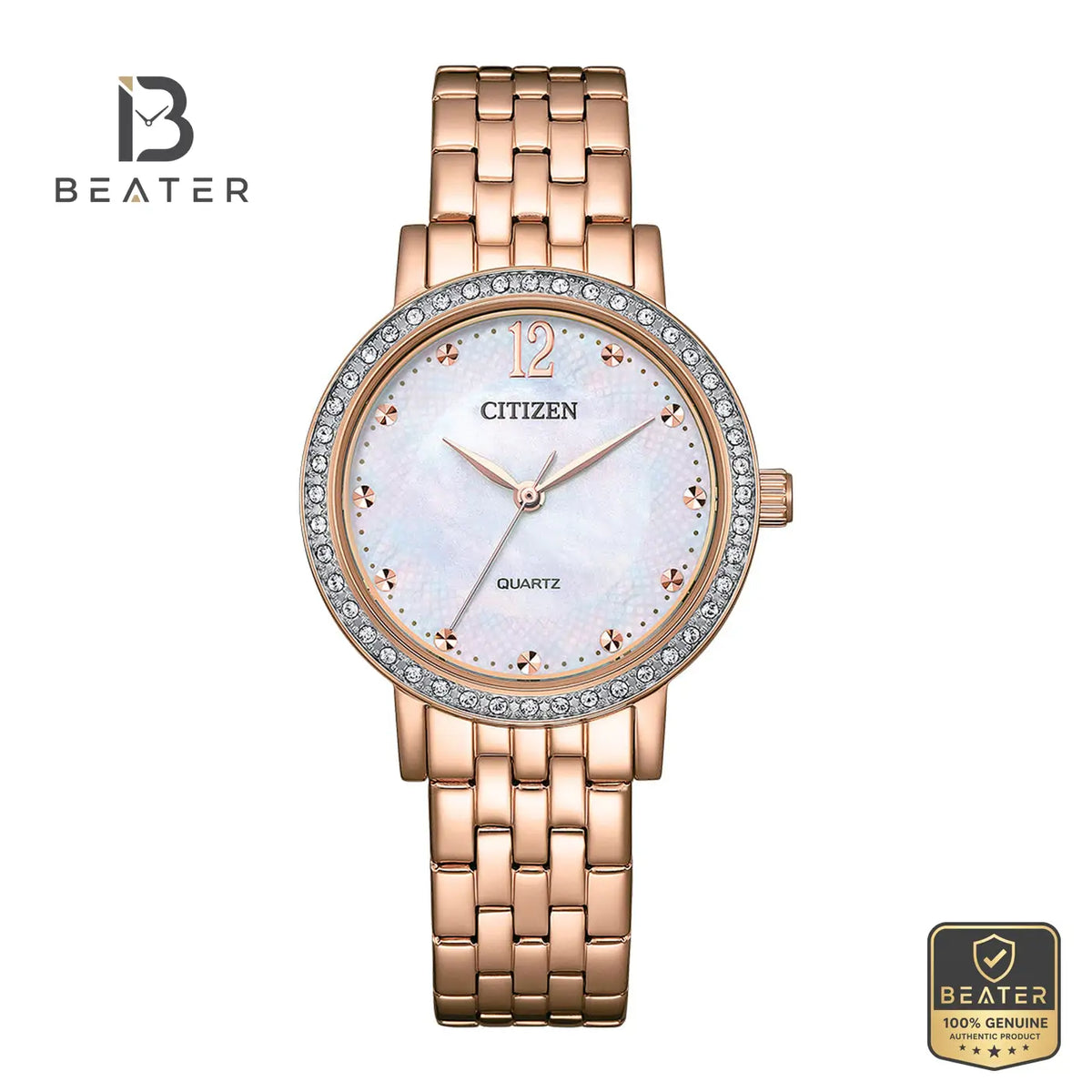 CITIZEN EL3108-53D Women's White MOP Dial Stainless Steel Bracelet Watch Front View - Beater