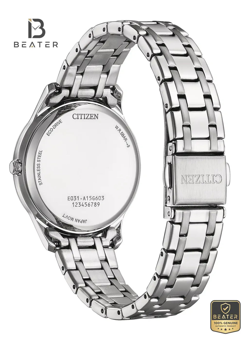 Citizen EM0411-71X Stainless Steel Bracelet & Clasp Detail - Beater