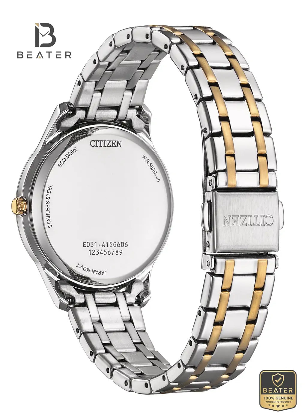 Citizen EM0416-78A Women's Two-Tone Rose Gold Bracelet & Clasp Detail - Beater