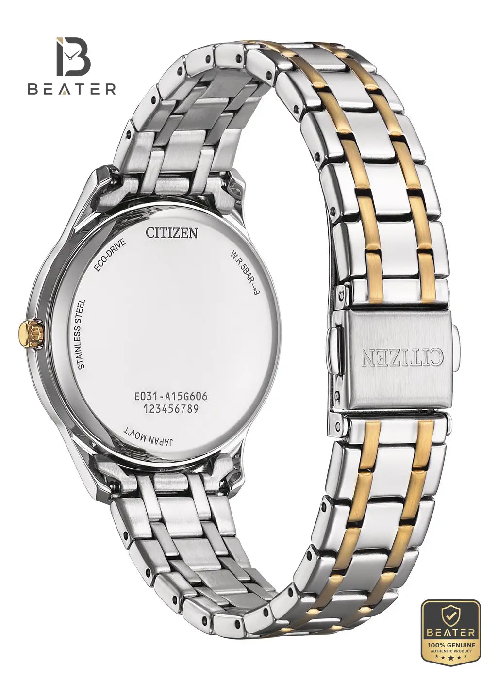 Citizen EM0416-78A Women's Two-Tone Rose Gold Bracelet & Clasp Detail - Beater
