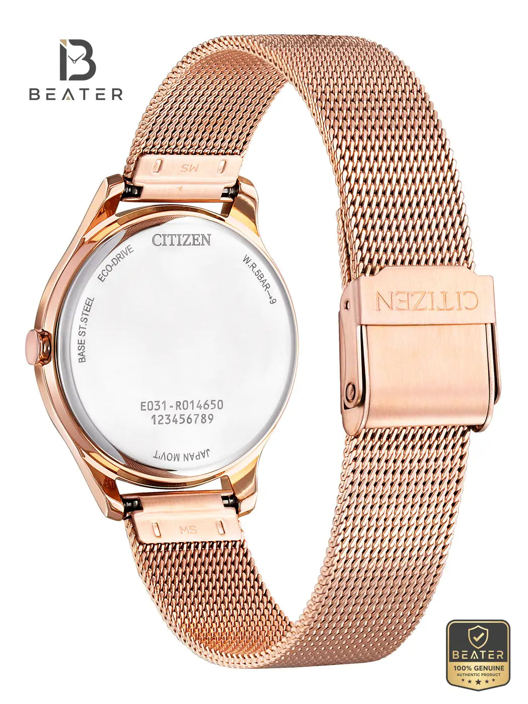 Citizen EM0508-80X Pink Gold Plated Bracelet & Clasp Detail - Beater